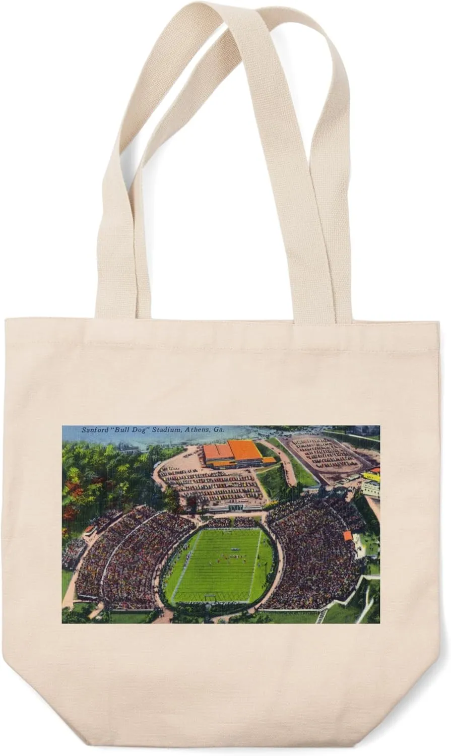 Lantern Press Athens, Georgia, Aerial View of Sanford (Bull Dog) Stadium (100% Cotton Canvas Reusable Tote Bag)