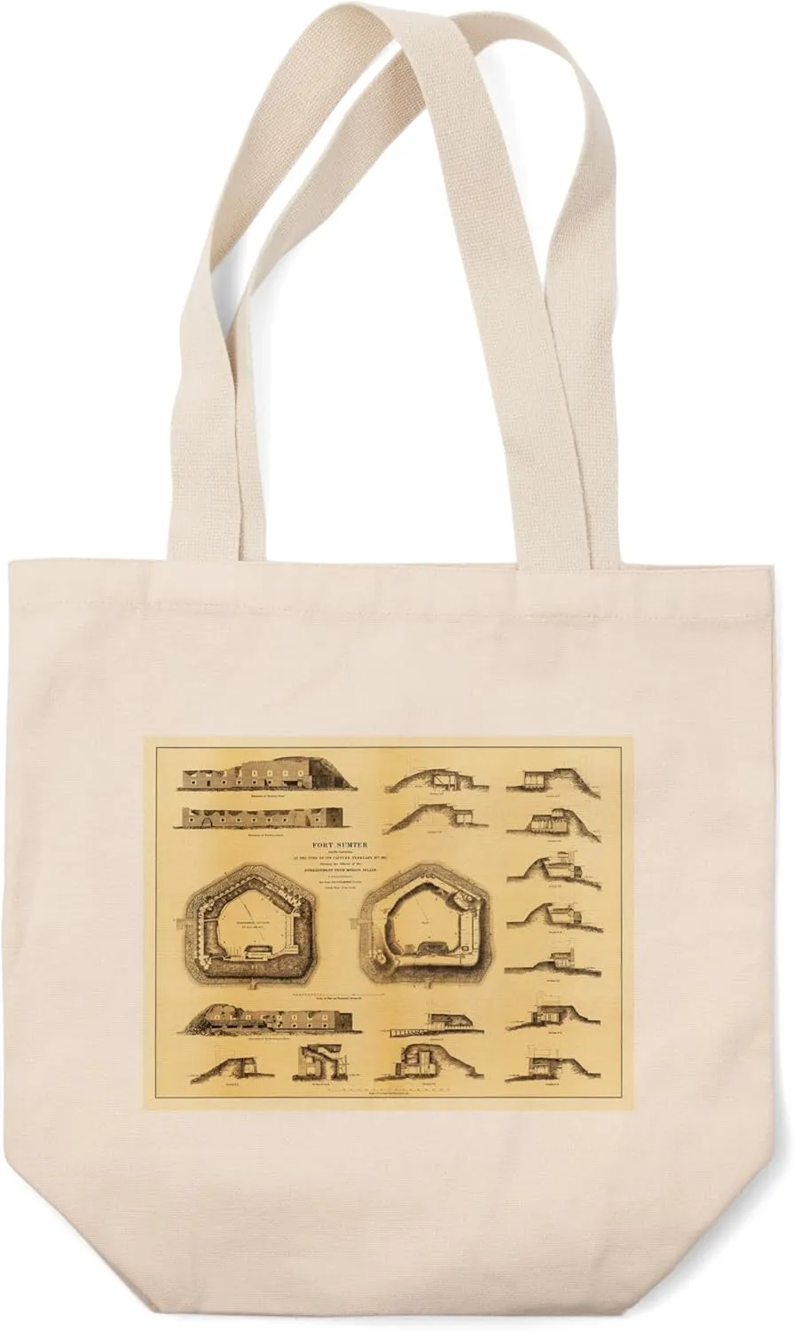 Lantern Press Battle of Fort Sumter, Civil War Panoramic Map (100% Cotton Canvas Reusable Tote Bag)