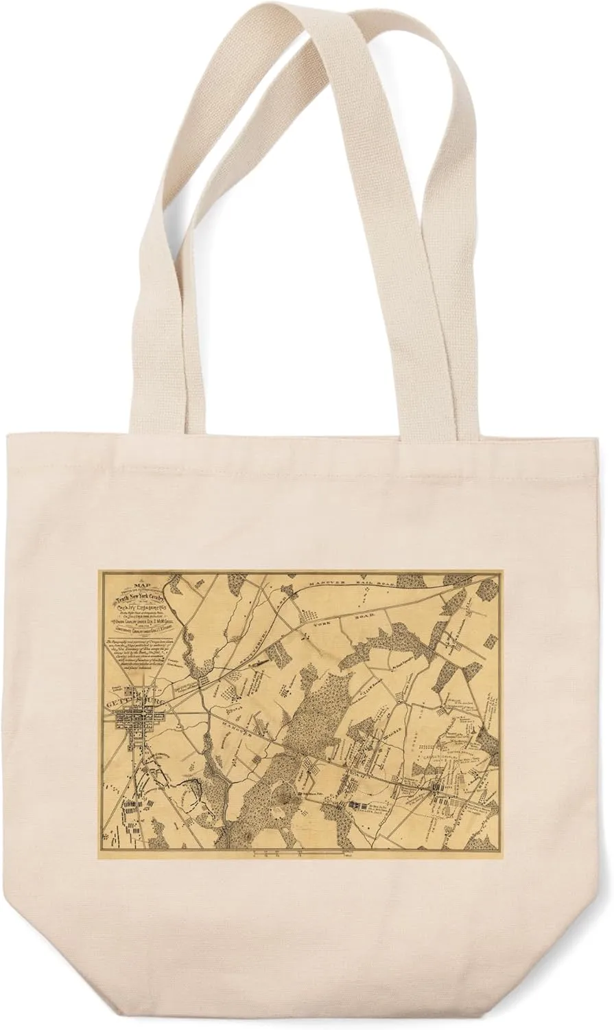 Lantern Press Battle of Gettysburg, Civil War Panoramic Map (100% Cotton Canvas Reusable Tote Bag)