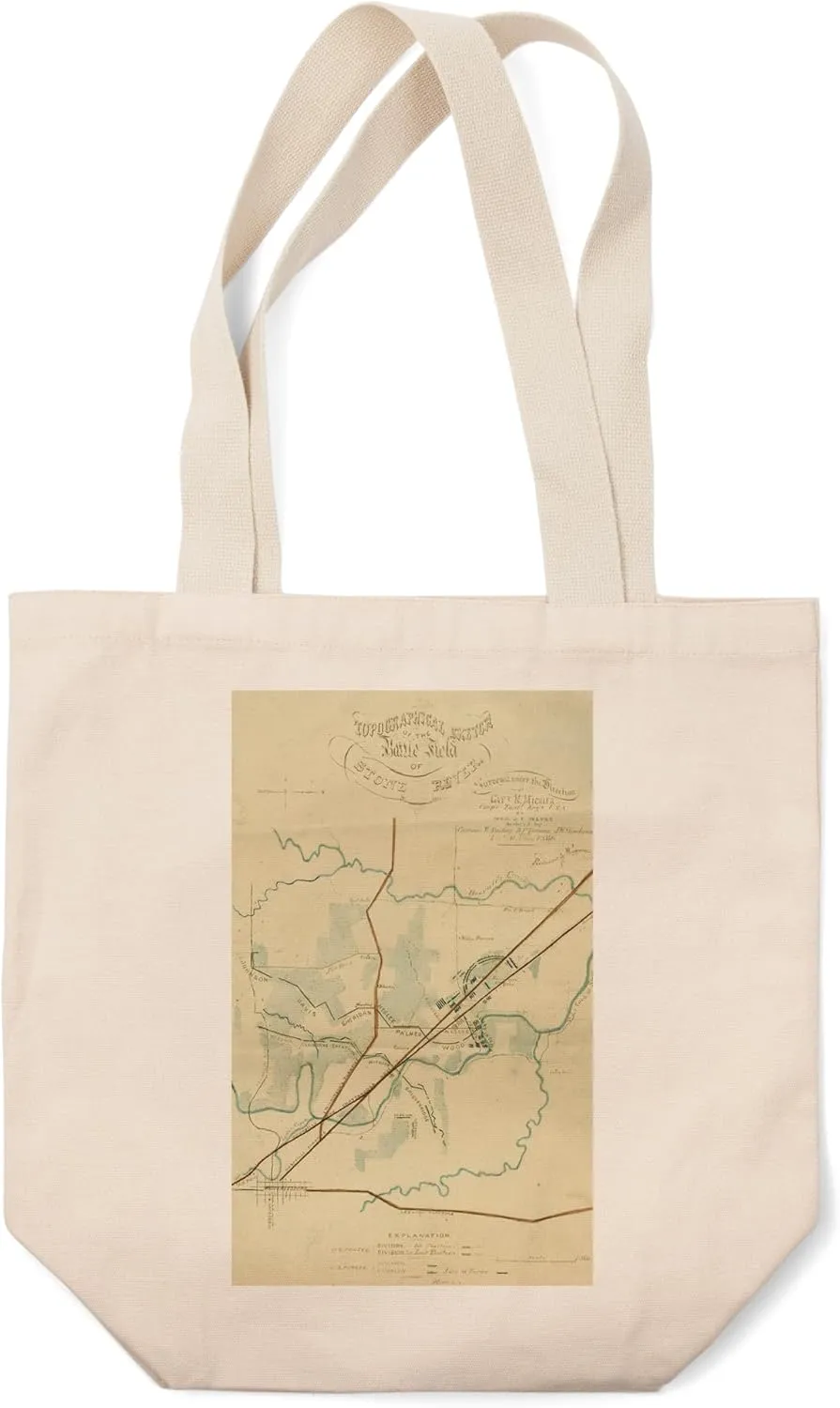 Lantern Press Battle of Stones River, Civil War Panoramic Map (100% Cotton Canvas Reusable Tote Bag)