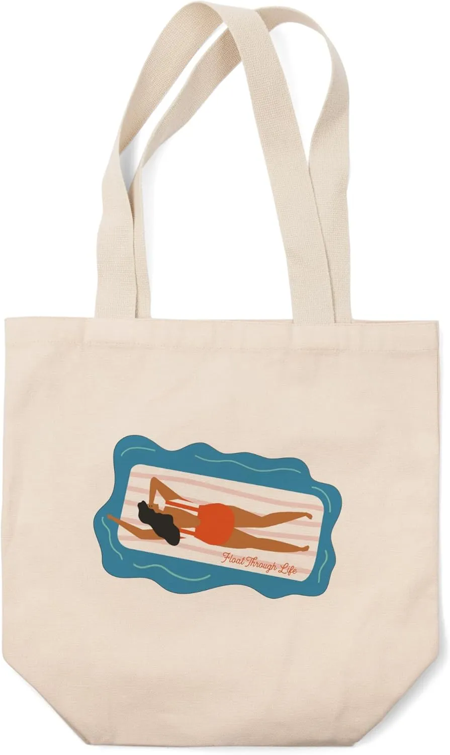 Lantern Press Float Through Life, Raft, (100% Cotton Canvas Reusable Tote Bag)