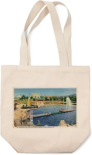 Lantern Press Hershey, Pennsylvania, Hershey Park; View of Pool and Bath House (100% Cotton Canvas Reusable Tote Bag)