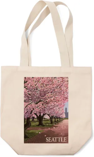 Lantern Press Seattle, Washington, Campus Cherry Blossoms (100% Cotton Canvas Reusable Tote Bag)