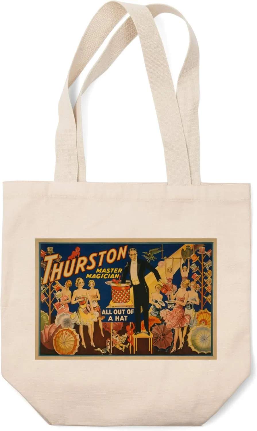 Lantern Press Thurston, Master Magician Out of a Hat Magic, Vintage Theater Advertisement (100% Cotton Canvas Reusable Tote Bag)