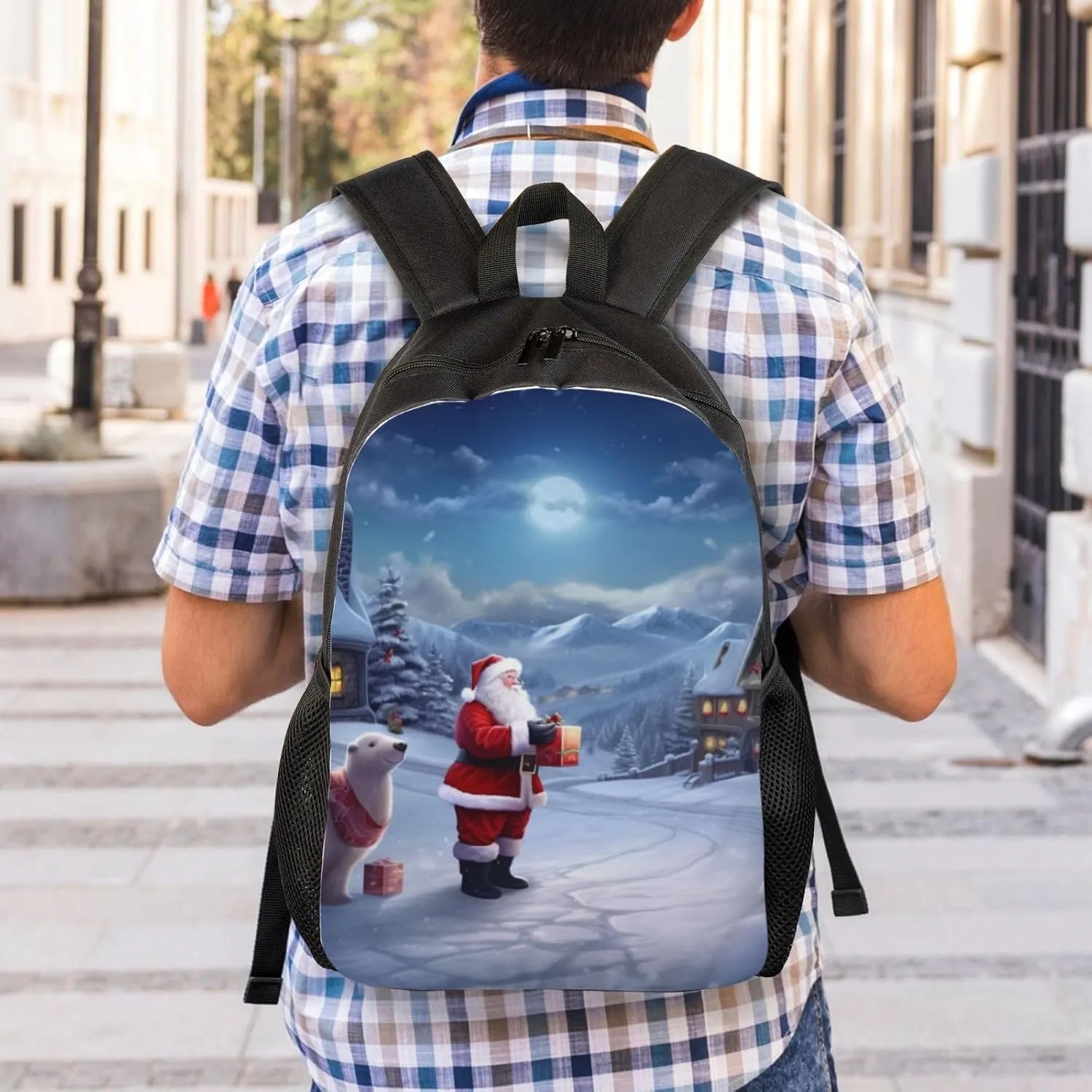 Laptop Backpack for Women Men Carry-on Backpack Christmas Winter Santa Daypack Lightweight Travel Shoulder Bags