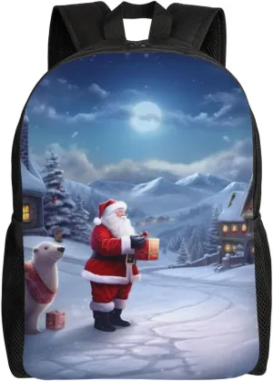 Laptop Backpack for Women Men Carry-on Backpack Christmas Winter Santa Daypack Lightweight Travel Shoulder Bags
