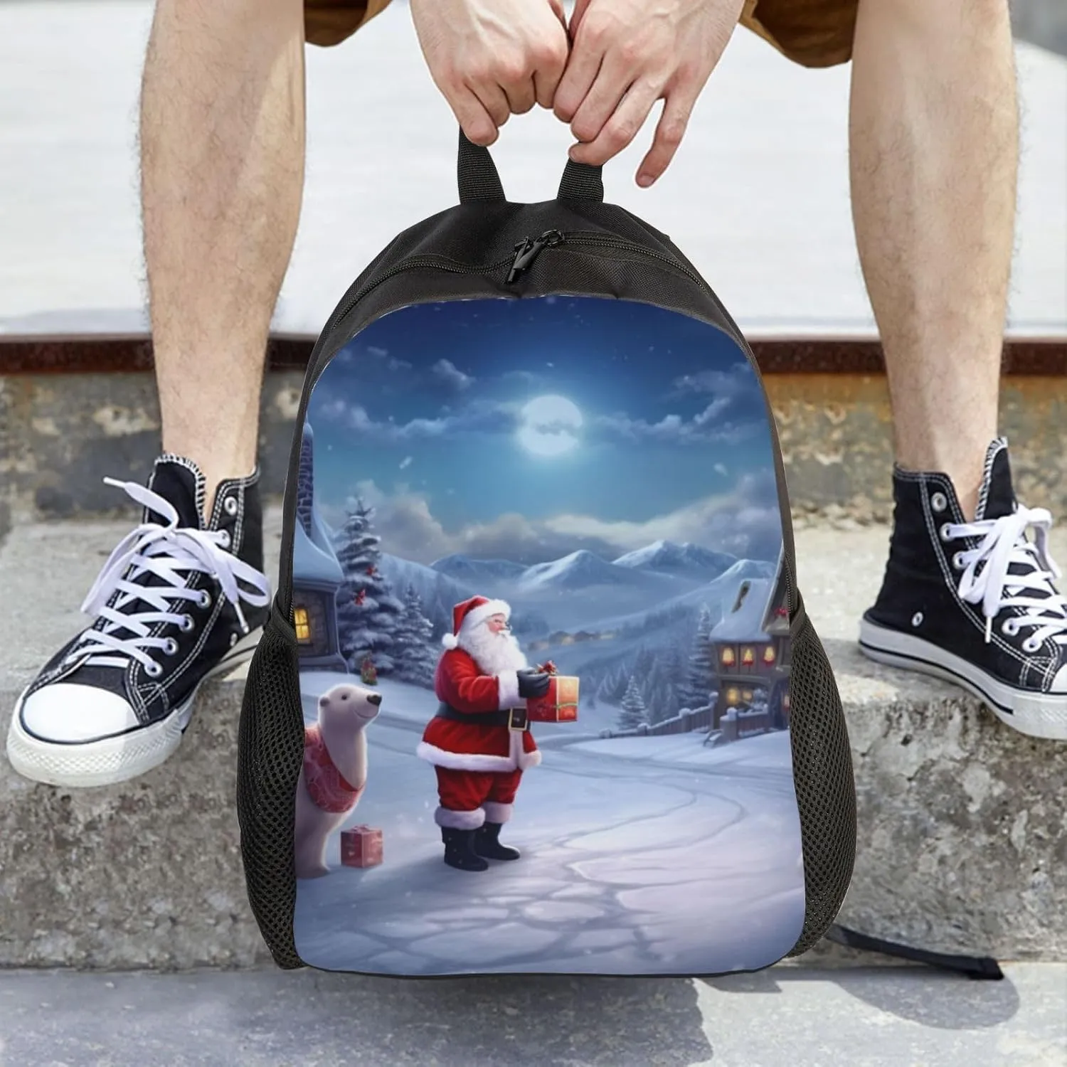 Laptop Backpack for Women Men Carry-on Backpack Christmas Winter Santa Daypack Lightweight Travel Shoulder Bags