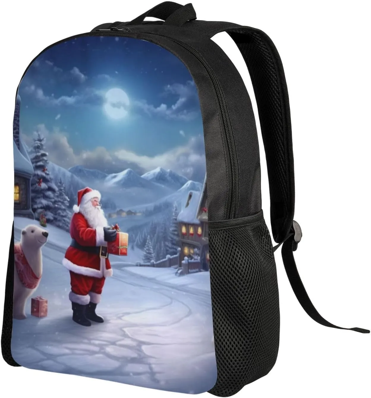 Laptop Backpack for Women Men Carry-on Backpack Christmas Winter Santa Daypack Lightweight Travel Shoulder Bags
