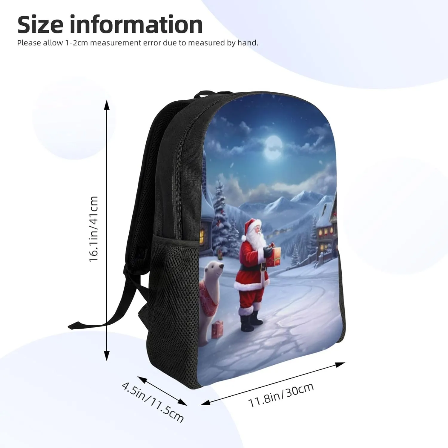 Laptop Backpack for Women Men Carry-on Backpack Christmas Winter Santa Daypack Lightweight Travel Shoulder Bags