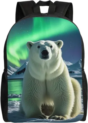 Laptop Backpack for Women Men Carry-on Backpack Northern Lights Polar Bear Daypack Lightweight Travel Shoulder Bags