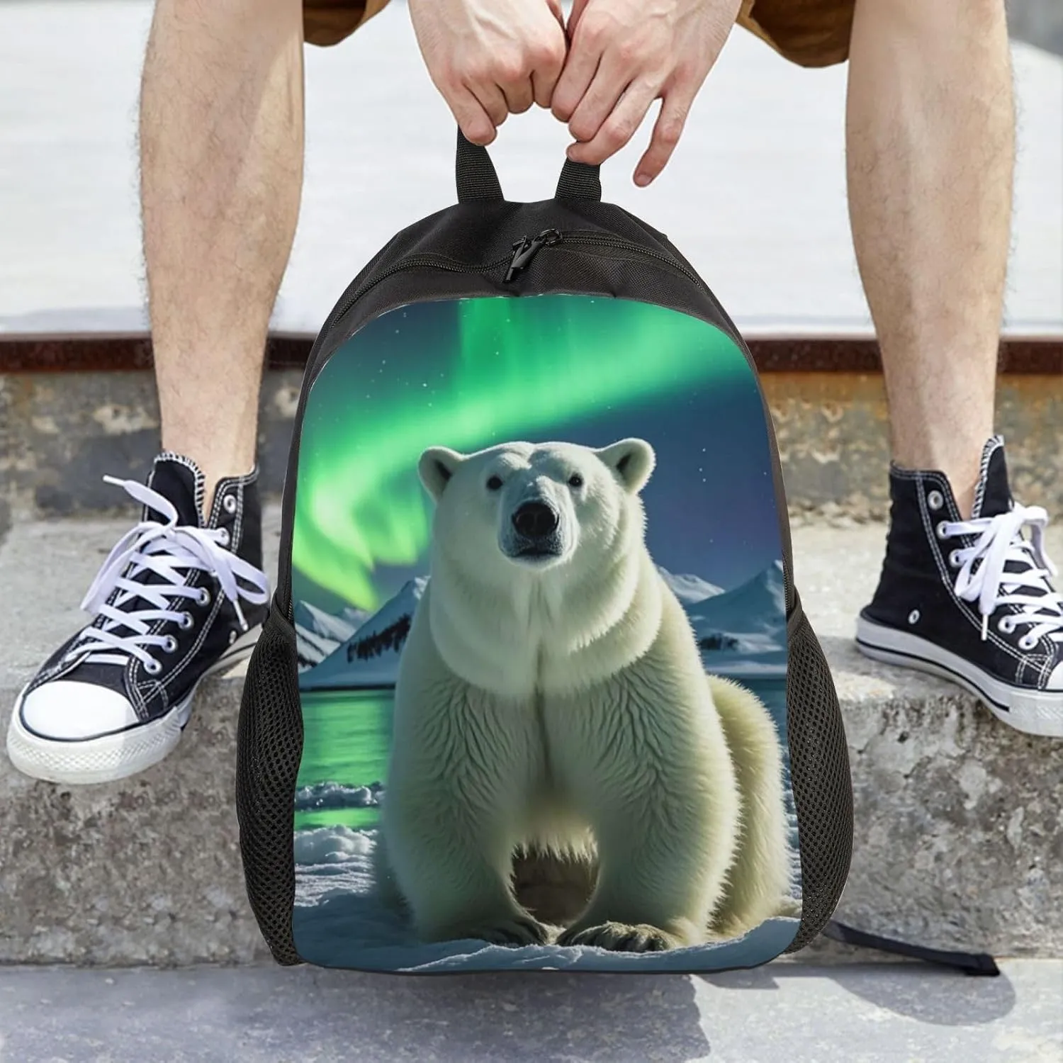 Laptop Backpack for Women Men Carry-on Backpack Northern Lights Polar Bear Daypack Lightweight Travel Shoulder Bags