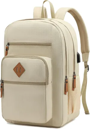 Laptop Backpack for Work, College, Travel, Daily Backpacks for Men Women, Computer Bag Fits 15.6 Inch Notebook, Beige