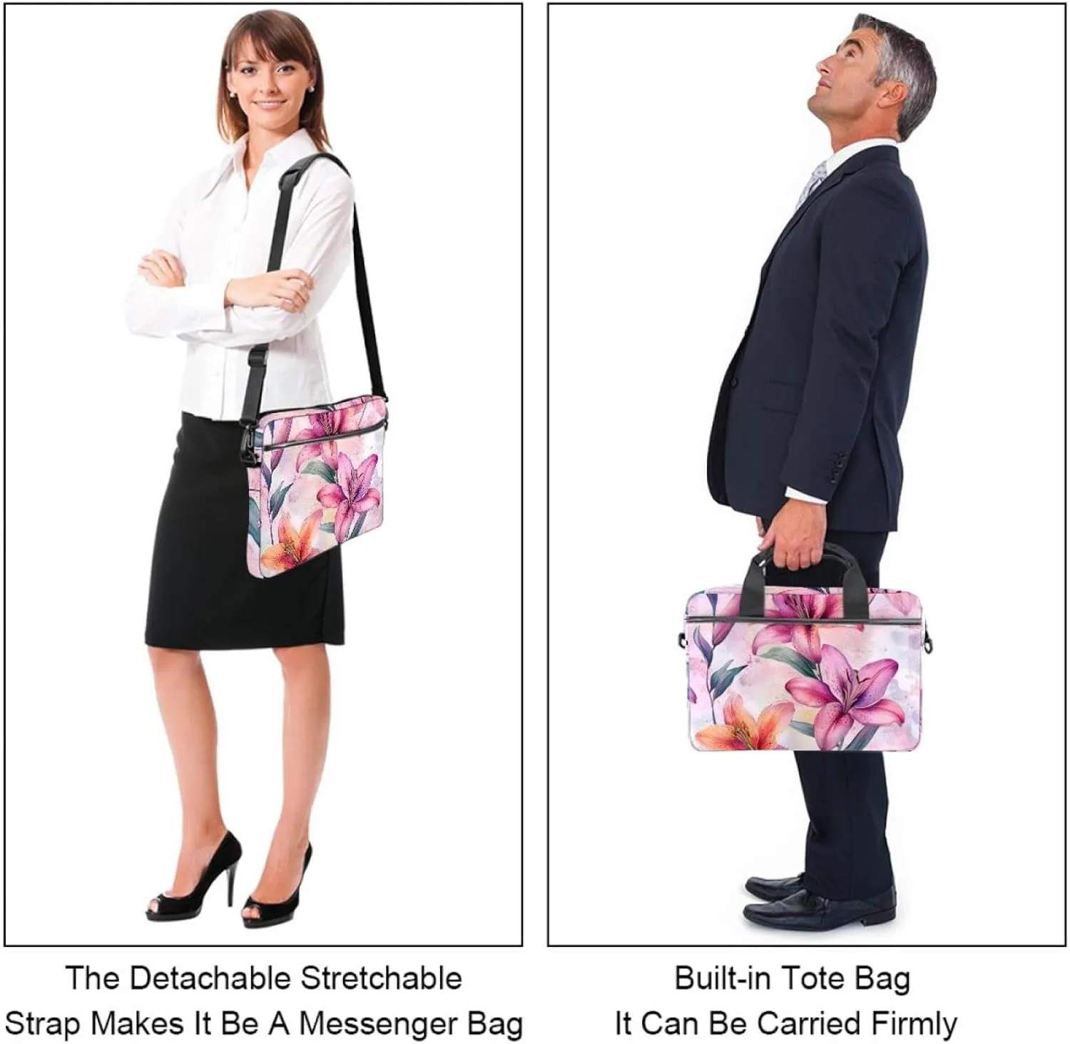 Laptop Shoulder Bag Watercolor Leaves Twigs Pattern Padded Computer Briefcase for Adults, 13.4-14.5 Inch