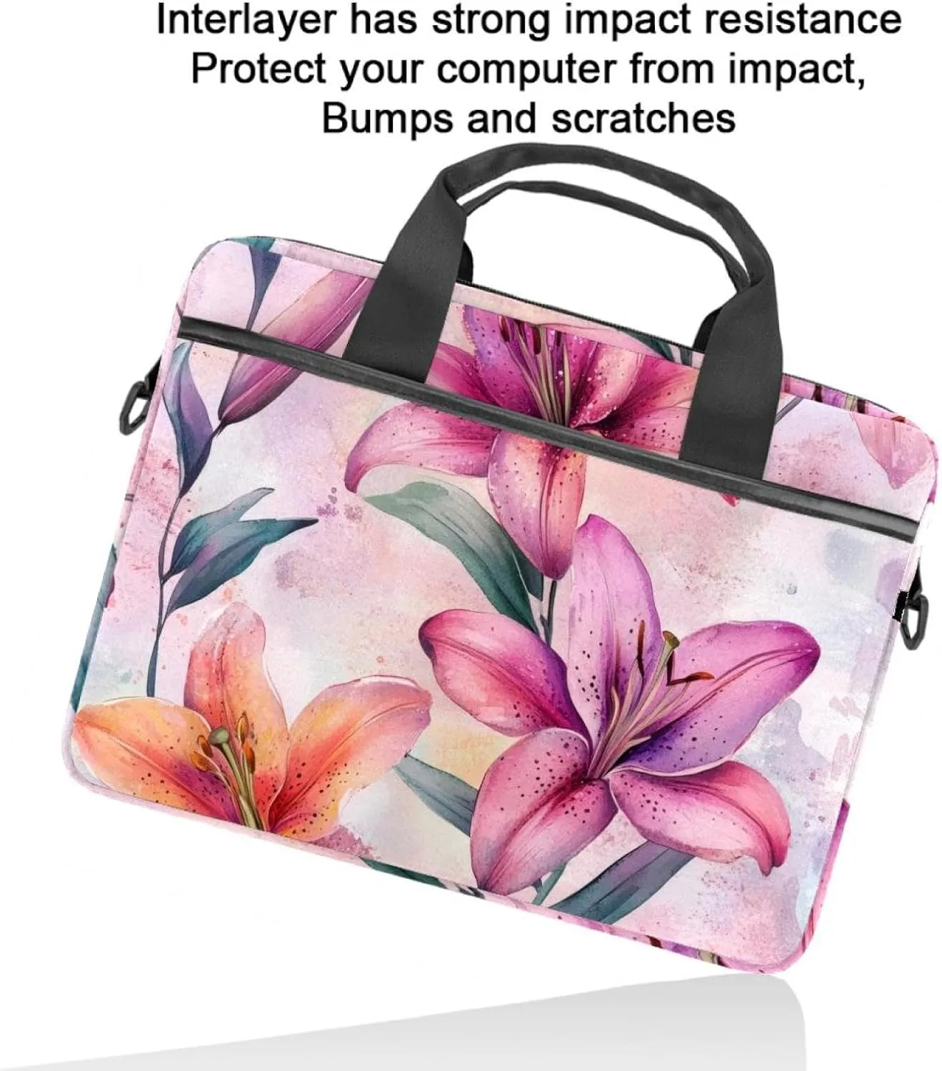 Laptop Shoulder Bag Watercolor Leaves Twigs Pattern Padded Computer Briefcase for Adults, 13.4-14.5 Inch