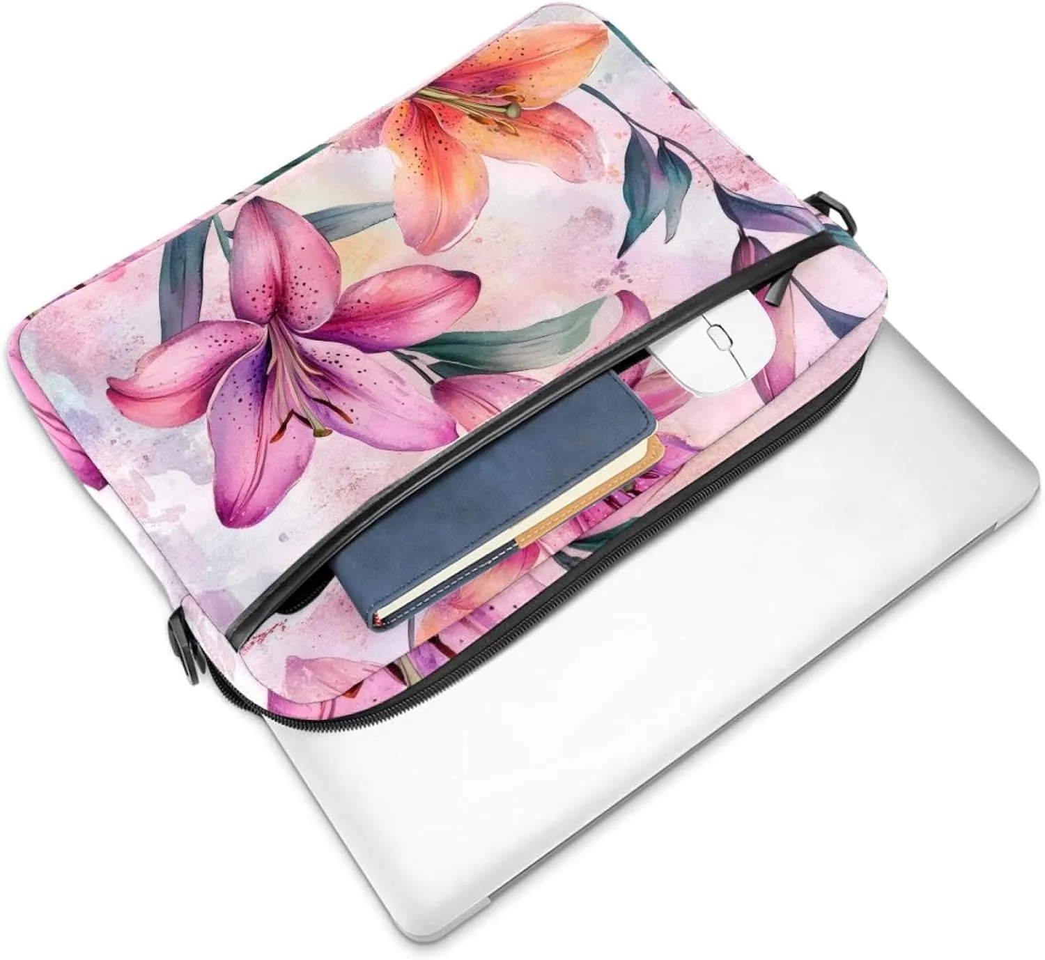 Laptop Shoulder Bag Watercolor Leaves Twigs Pattern Padded Computer Briefcase for Adults, 13.4-14.5 Inch