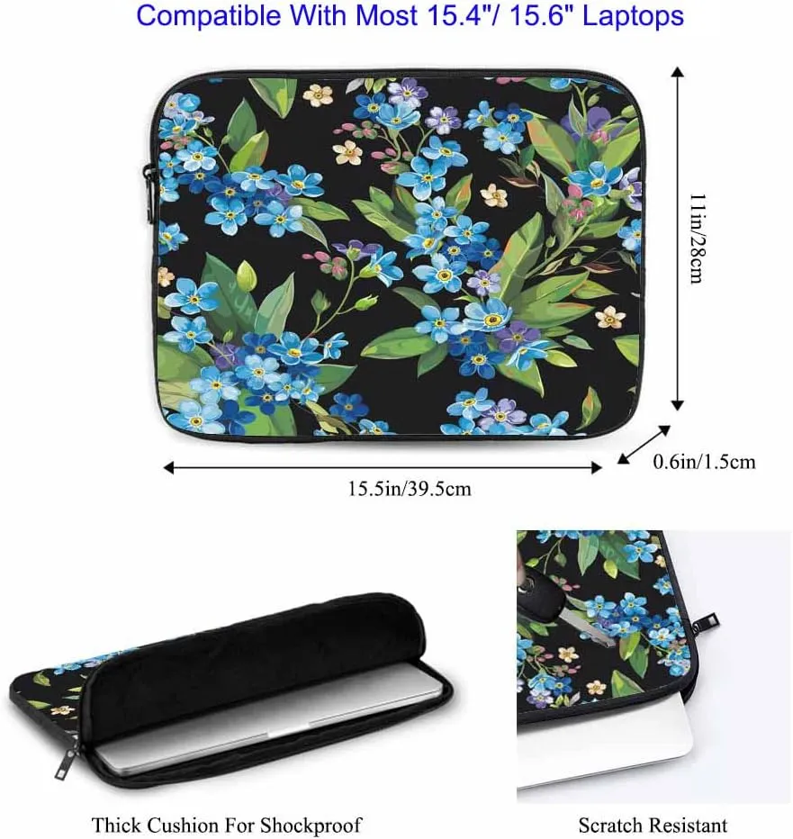 Laptop Sleeve Bag 15.4 15.6 Inch,Forget-Me-Not Flowers Blue Flower Floral Protective Polyester Computer Cases Laptop Cover Briefcase Bag Tablet Travel Cover