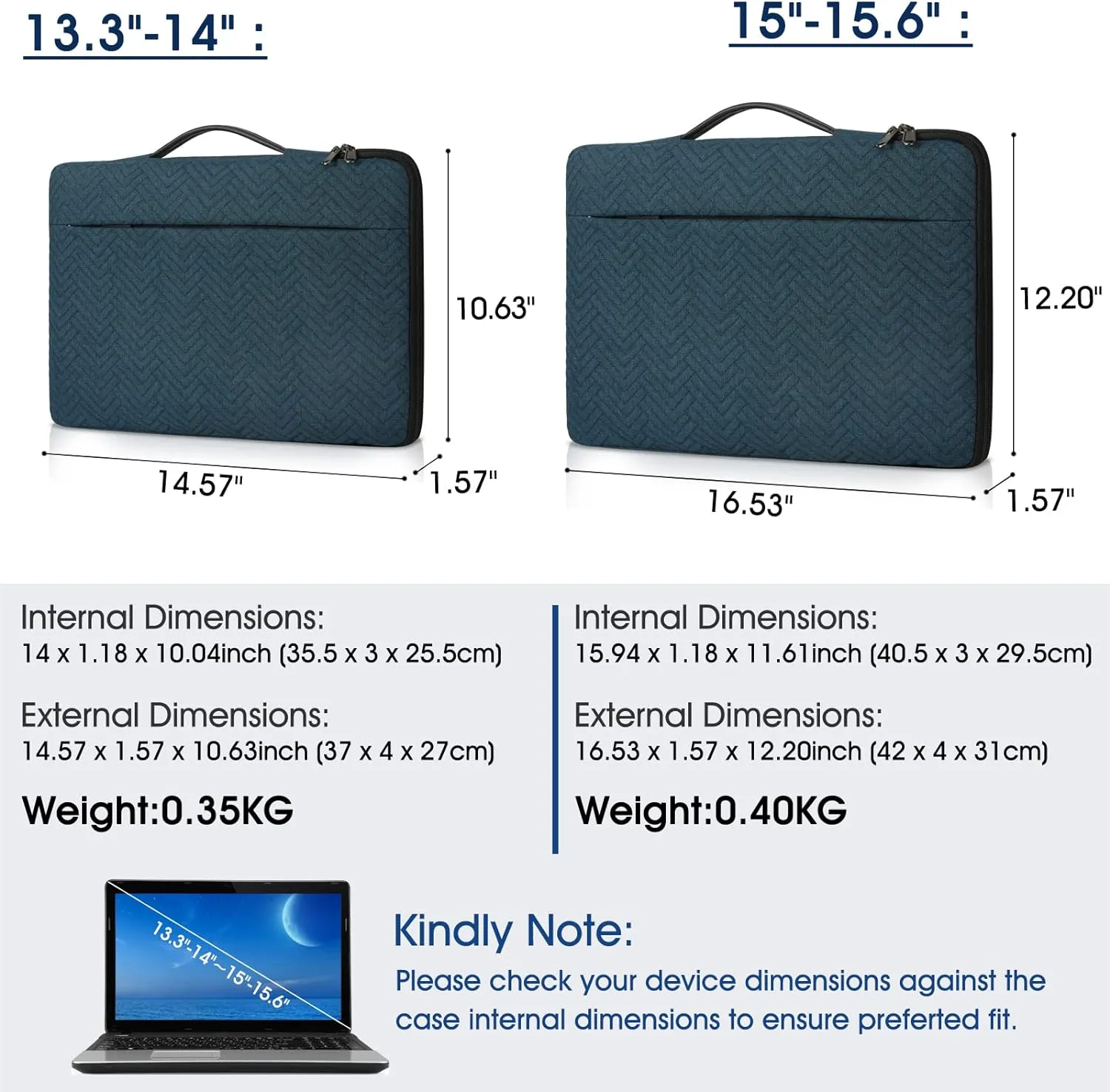 Laptop Sleeve Case 15-15.6 Inch Waterproof Handle Laptop Bag Protective Business Computer Carrying Bag Compatible with Chromebook/MacBook Air/Notebook, Navy
