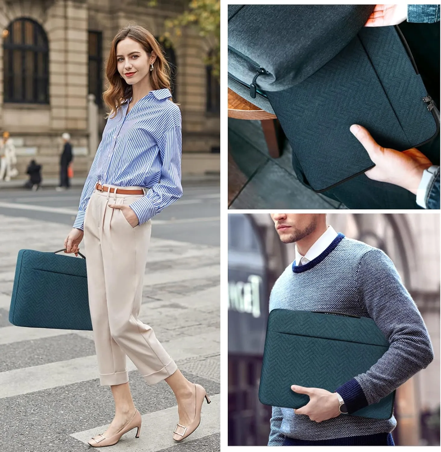 Laptop Sleeve Case 15-15.6 Inch Waterproof Handle Laptop Bag Protective Business Computer Carrying Bag Compatible with Chromebook/MacBook Air/Notebook, Navy