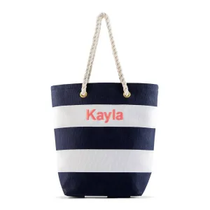 Large Bliss Striped Tote Bag- Navy & White