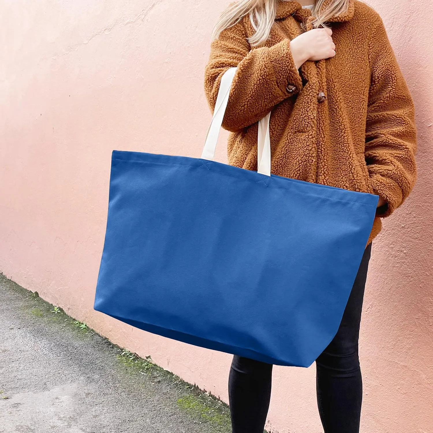 Large Canvas Tote Bag-Extra Big Shopping Beach Totes Bags Reusable Largest Grocery Plain Solid Bag 28"x8"x16"