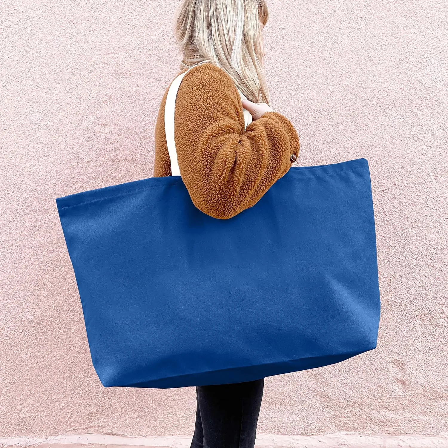 Large Canvas Tote Bag-Extra Big Shopping Beach Totes Bags Reusable Largest Grocery Plain Solid Bag 28"x8"x16"