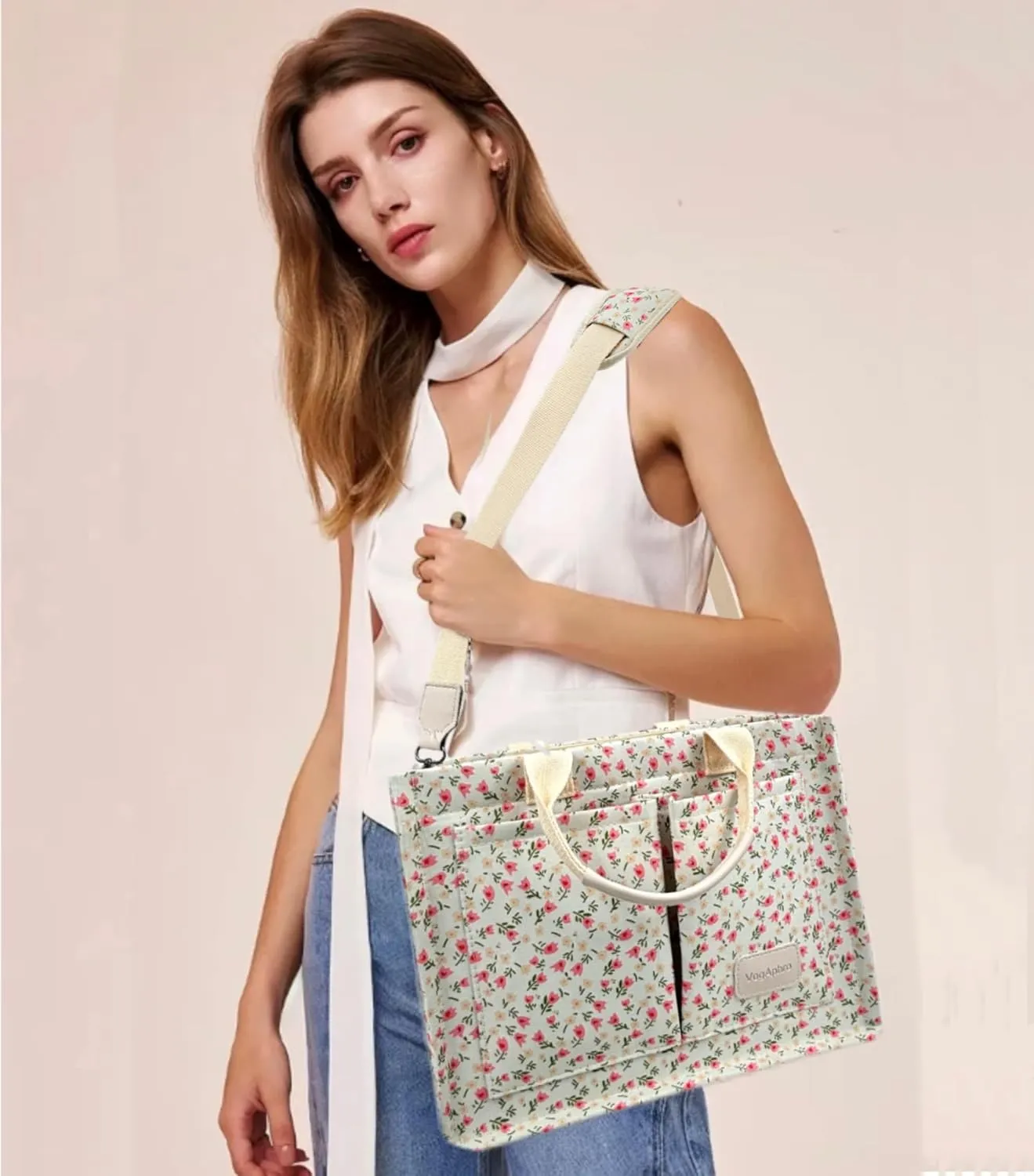 Large Canvas Tote Bag for Women Work Tote Bags with Pockets Laptop Crossbody Purses Everyday Bag Handbags for Travel