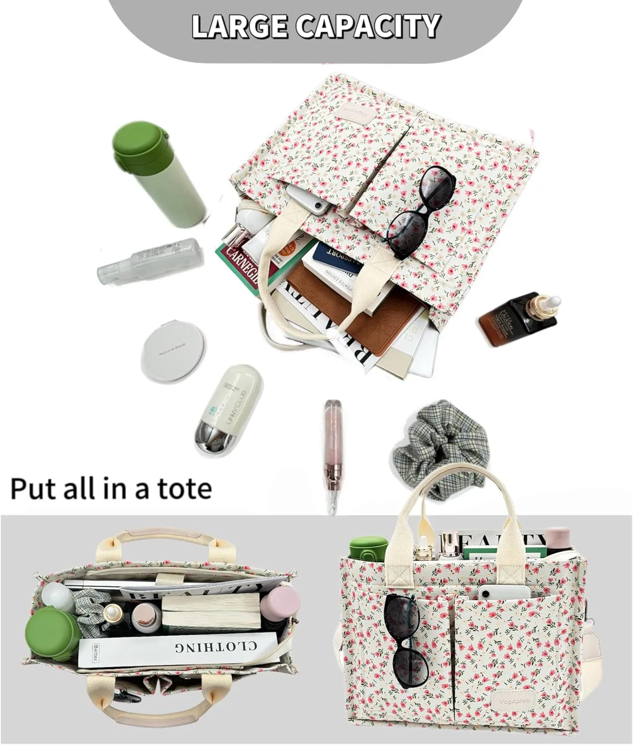 Large Canvas Tote Bag for Women Work Tote Bags with Pockets Laptop Crossbody Purses Everyday Bag Handbags for Travel