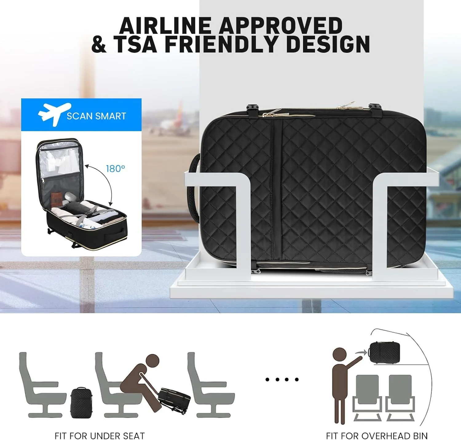 Large Carry On Travel Backpack - Flight Approved Waterproof Luggage Suitcase Backpacks Personal Item Size for Women Men Fit 17 Inch Laptop College Overnight Bag Anti-Theft Weekender Daypack Black
