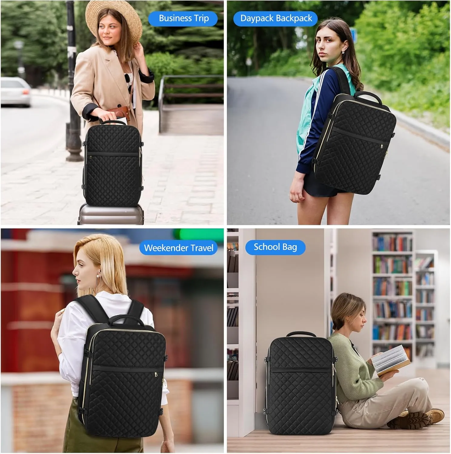 Large Carry On Travel Backpack - Flight Approved Waterproof Luggage Suitcase Backpacks Personal Item Size for Women Men Fit 17 Inch Laptop College Overnight Bag Anti-Theft Weekender Daypack Black