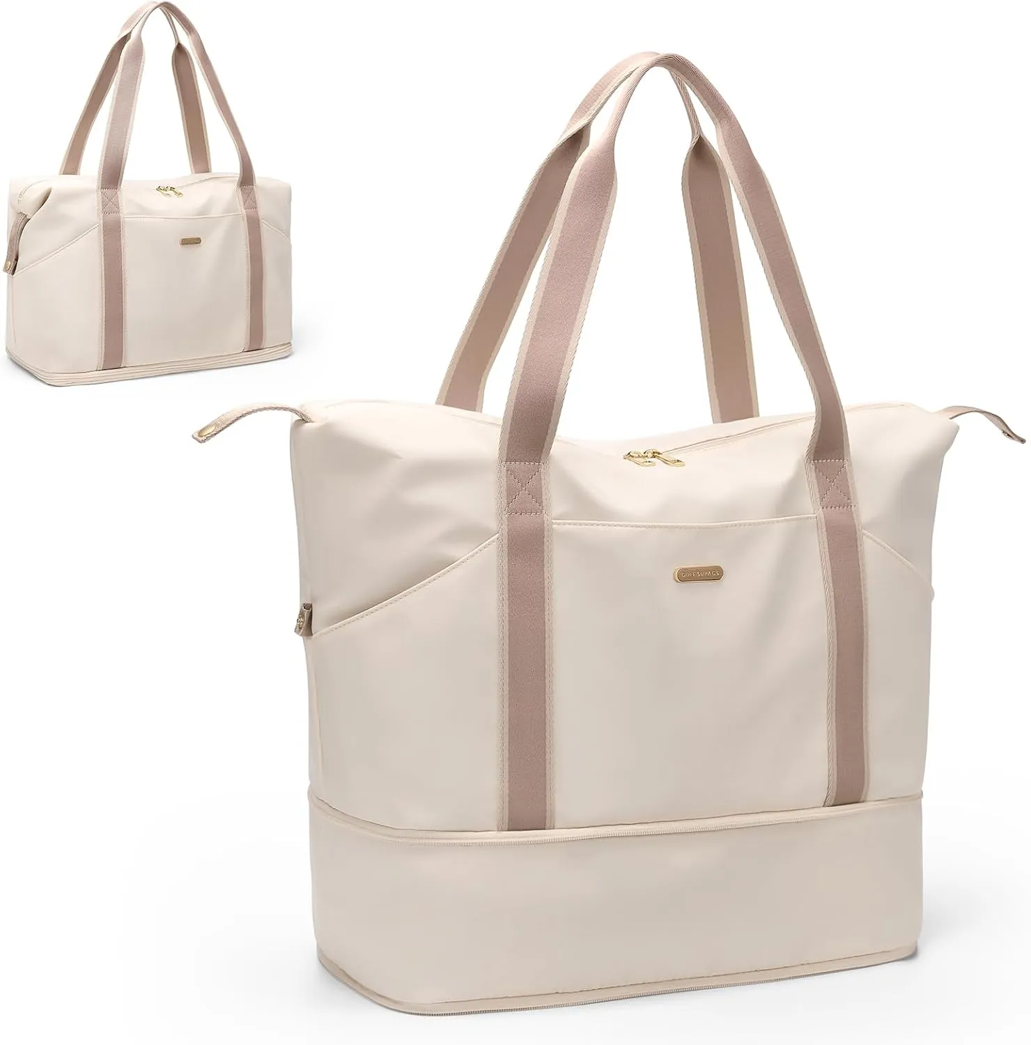 Large Duffel Bag Women Sports Bag Portable Travel Bag, Expandable Space Weekender Bag for Sports, Gym and Travel (Creamy-White)