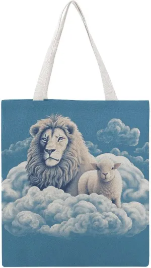 Large Grocery Bags Beach Tote Lamb with A Lion On The Clouds Shopping Bag for Women Shoulder Bag for Travel Work Handbag