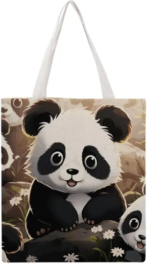 Large Grocery Bags Beach Tote Panda Animal Shopping Bag for Women Shoulder Bag for Travel Work Handbag