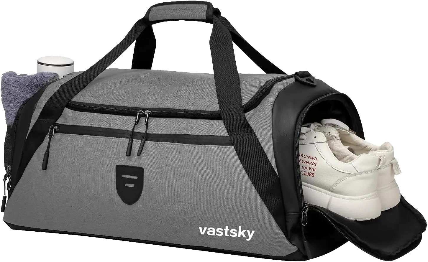 Large Gym Duffle Bags for men and women, large duffle bag for Travel, Weekend Overnight bag with shoe compartment & wet pocket, water resistant sports duffle bag gymbag (grey)