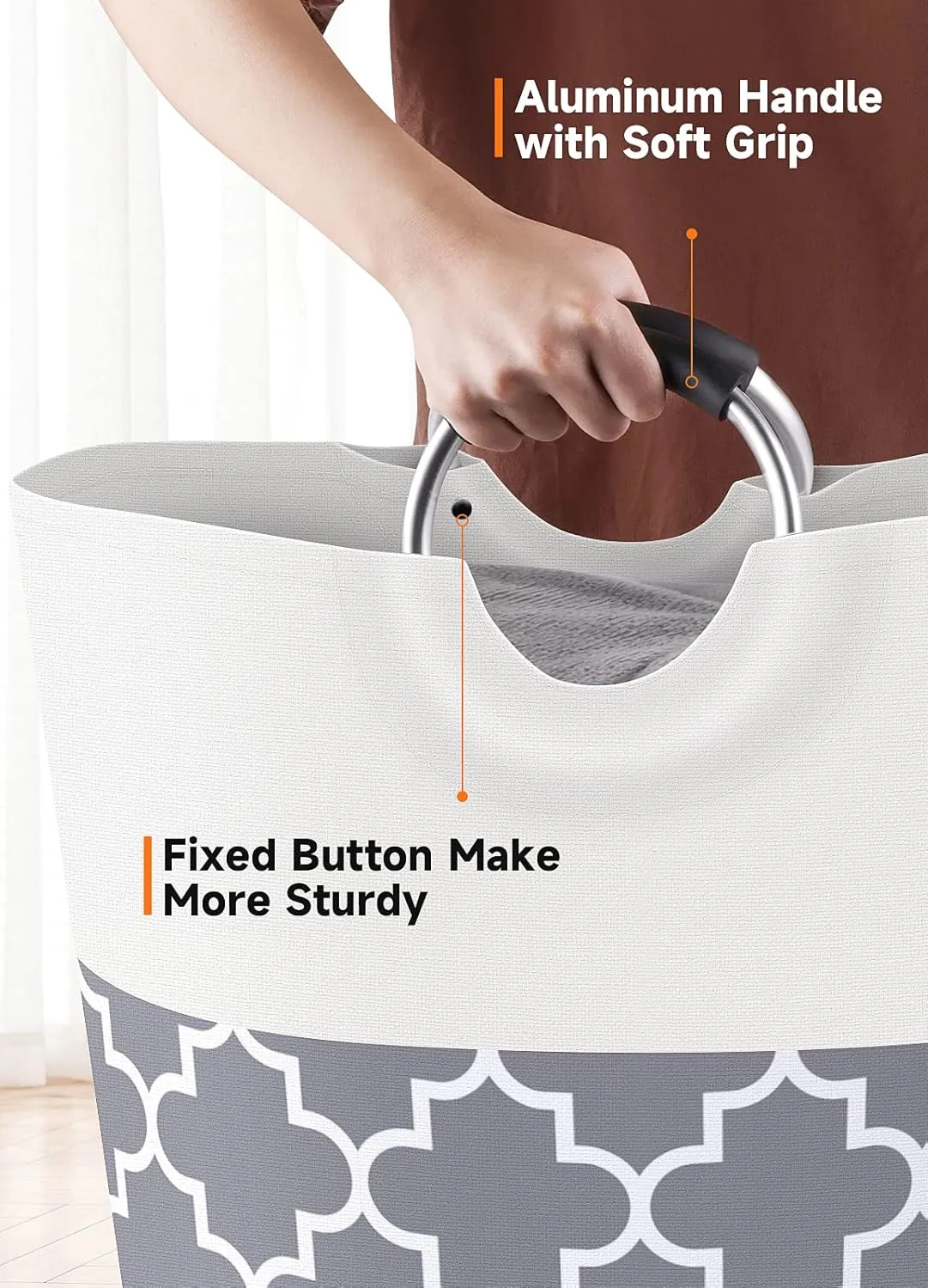 Large Laundry Basket Laundry Hamper Bag Washing Bin Clothes Bag Collapsible Tall with Handles Waterproof Travel Bathroom College Essentials Storage for College Dorm, Family (Grey) 115L