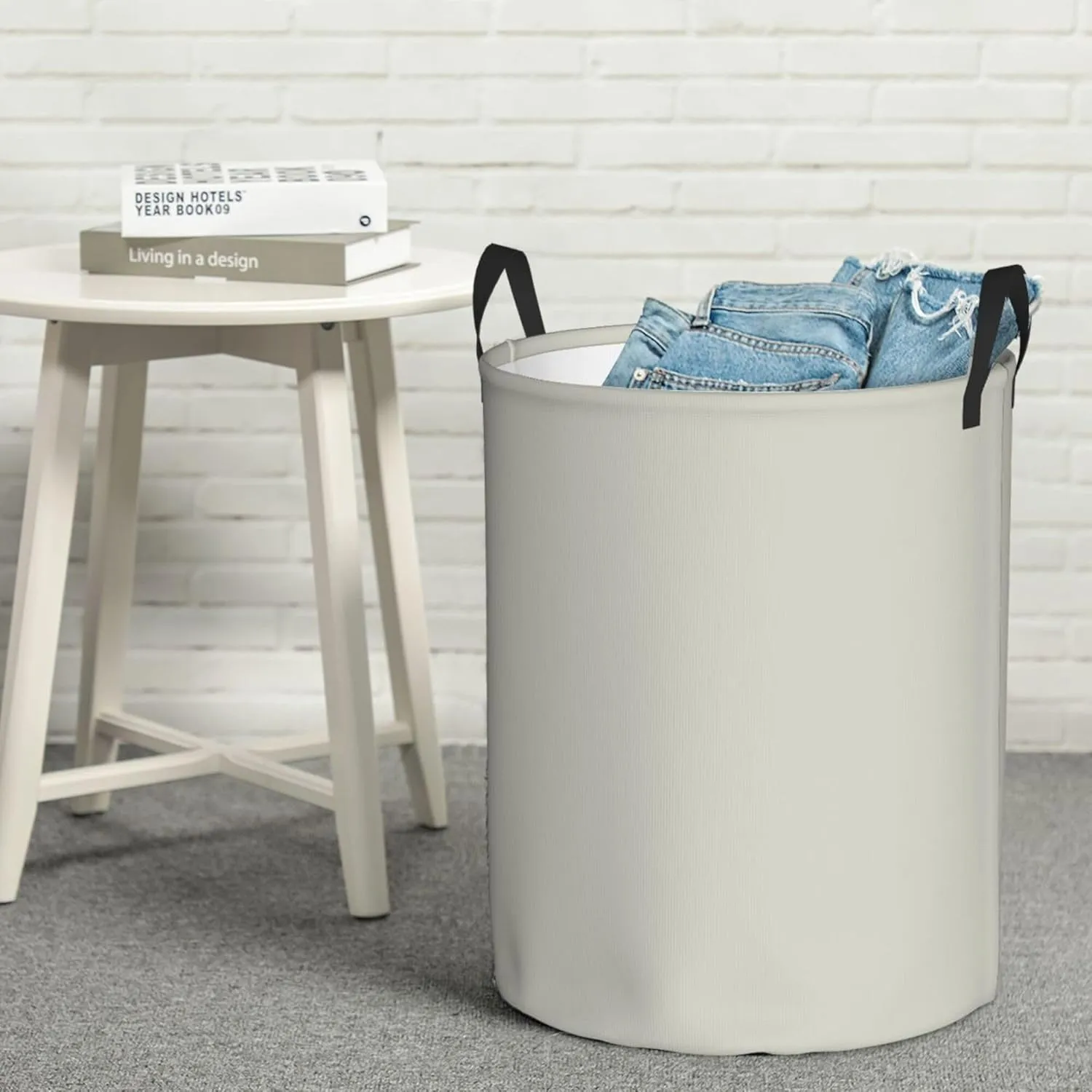 Large Laundry Hamper Bag, Solid Plain Beige Elegant Simple Laundry Basket Collapsible Waterproof Storage Basket for College Dorm, Family Essentials