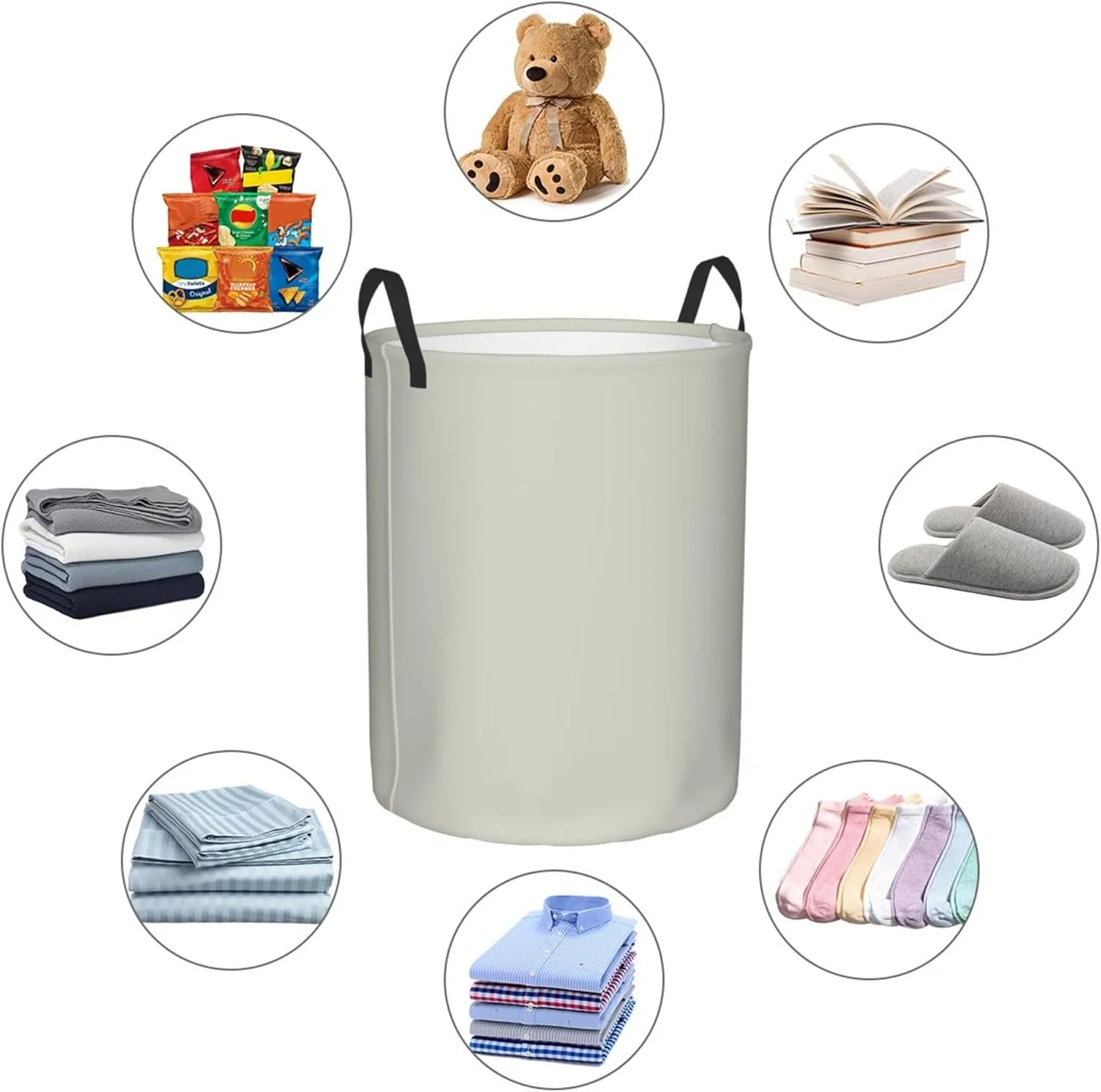Large Laundry Hamper Bag, Solid Plain Beige Elegant Simple Laundry Basket Collapsible Waterproof Storage Basket for College Dorm, Family Essentials