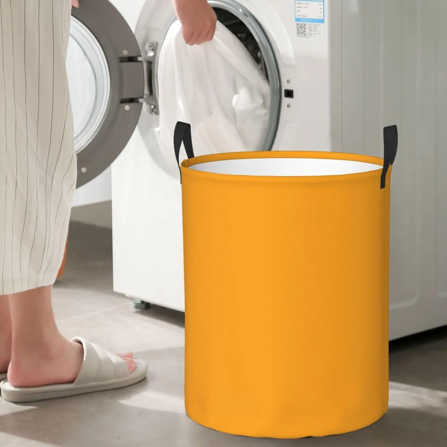 Large Laundry Hamper Bag, Solid Plain Bright Orange Laundry Basket Collapsible Waterproof Storage Basket for College Dorm, Family Essentials