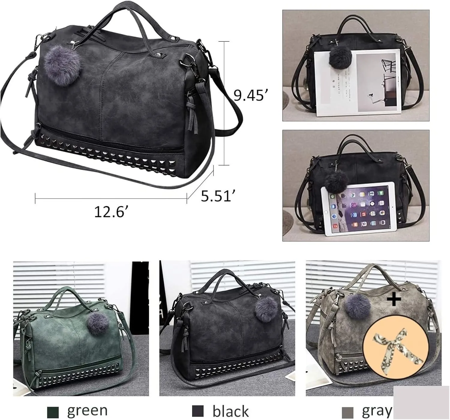 Large Shoulder Bags For Womens Studded Handbags Casual Shoulder Bags(G)