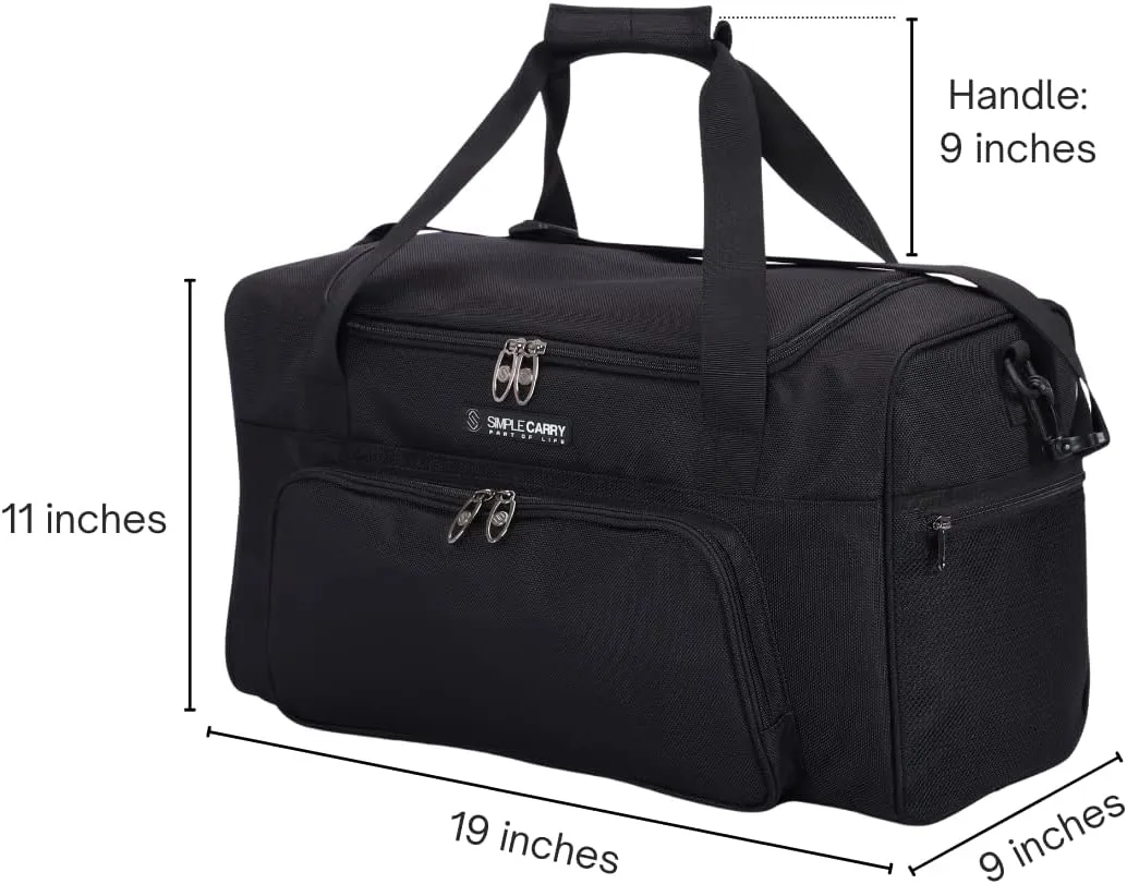 Large Sports Duffel Bag 20 inch for Travel Gym as Shoulder Bag and Hand Carry – Black