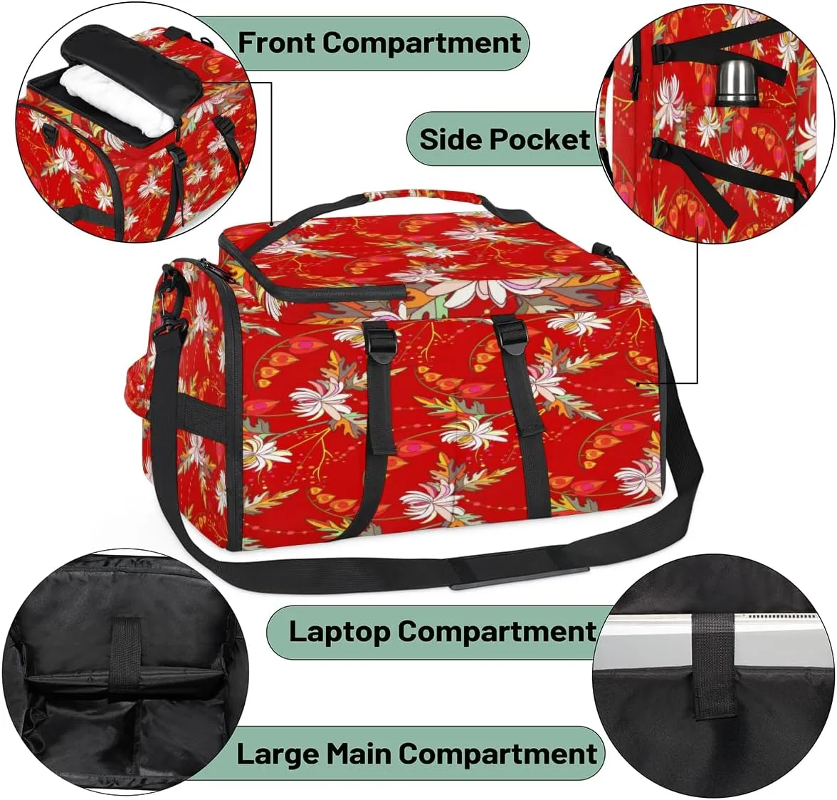 Large Sports Gym Bag With Shoe & Laptop Compartment 47L Waterproof Travel Duffel Bags for Men Women Abstract Petals Luggage Backpack Duffle Bag