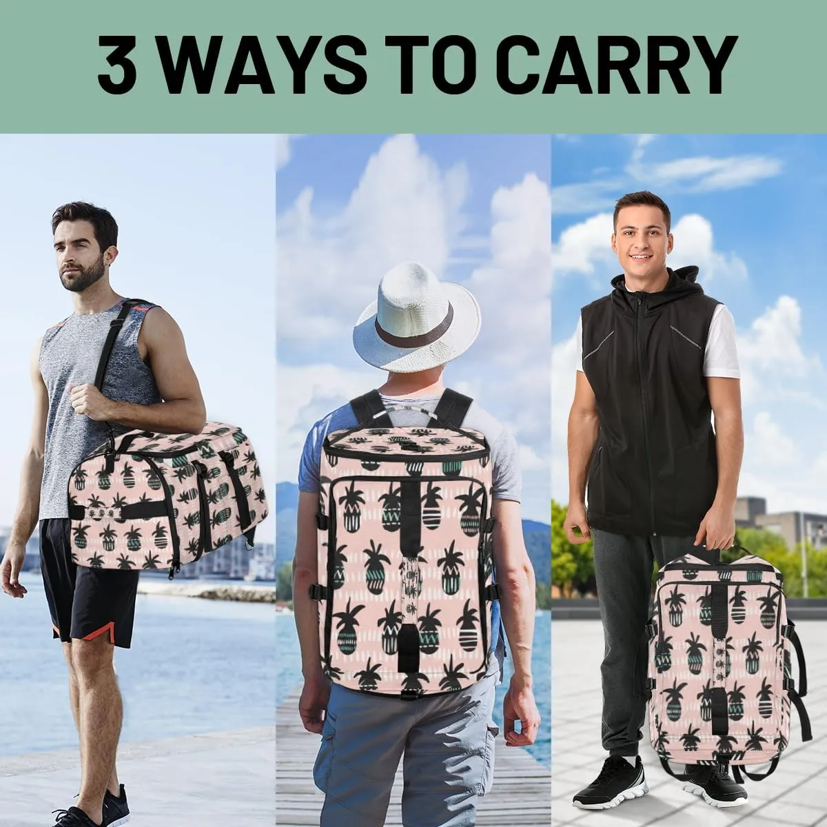 Large Sports Gym Bag With Shoe & Laptop Compartment 47L Waterproof Travel Duffel Bags for Men Women Abstract Pineapple Luggage Backpack Duffle Bag