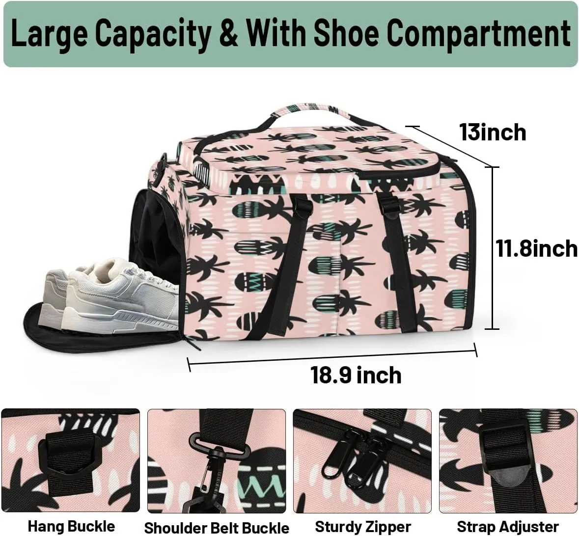 Large Sports Gym Bag With Shoe & Laptop Compartment 47L Waterproof Travel Duffel Bags for Men Women Abstract Pineapple Luggage Backpack Duffle Bag