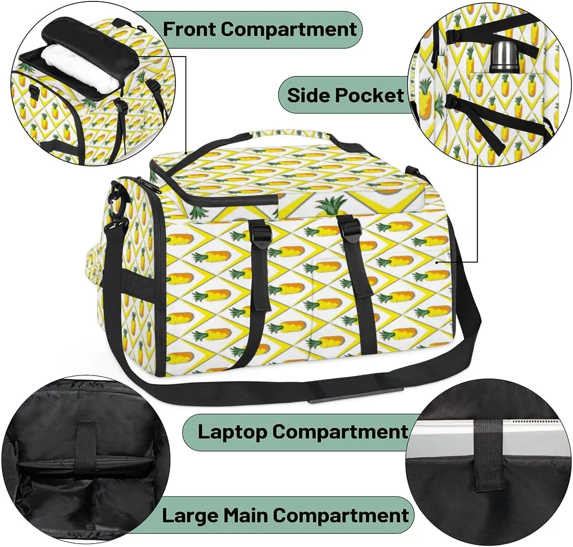 Large Sports Gym Bag With Shoe & Laptop Compartment 47L Waterproof Travel Duffel Bags for Men Women Abstract Pineapple Print Luggage Backpack Duffle Bag