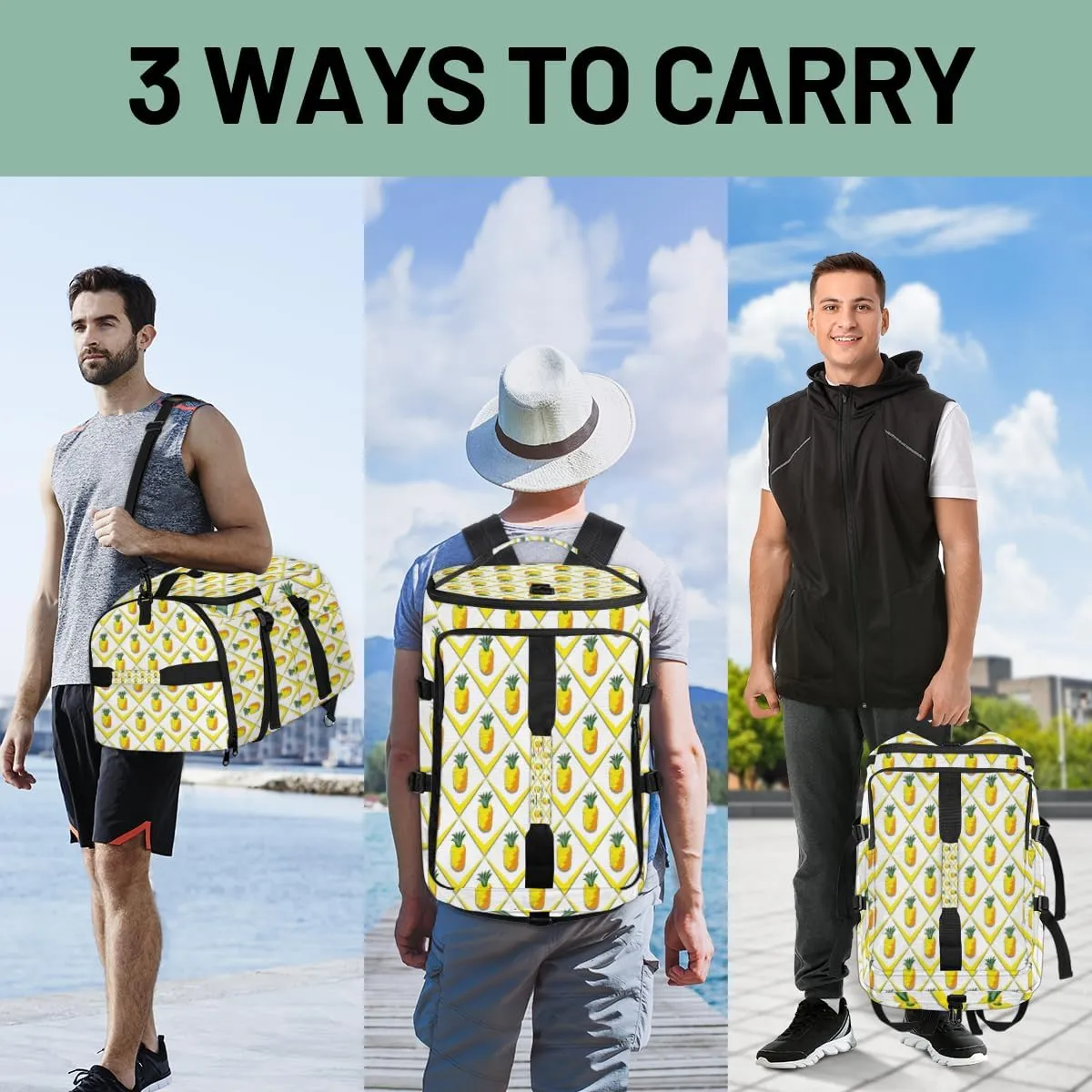 Large Sports Gym Bag With Shoe & Laptop Compartment 47L Waterproof Travel Duffel Bags for Men Women Abstract Pineapple Print Luggage Backpack Duffle Bag