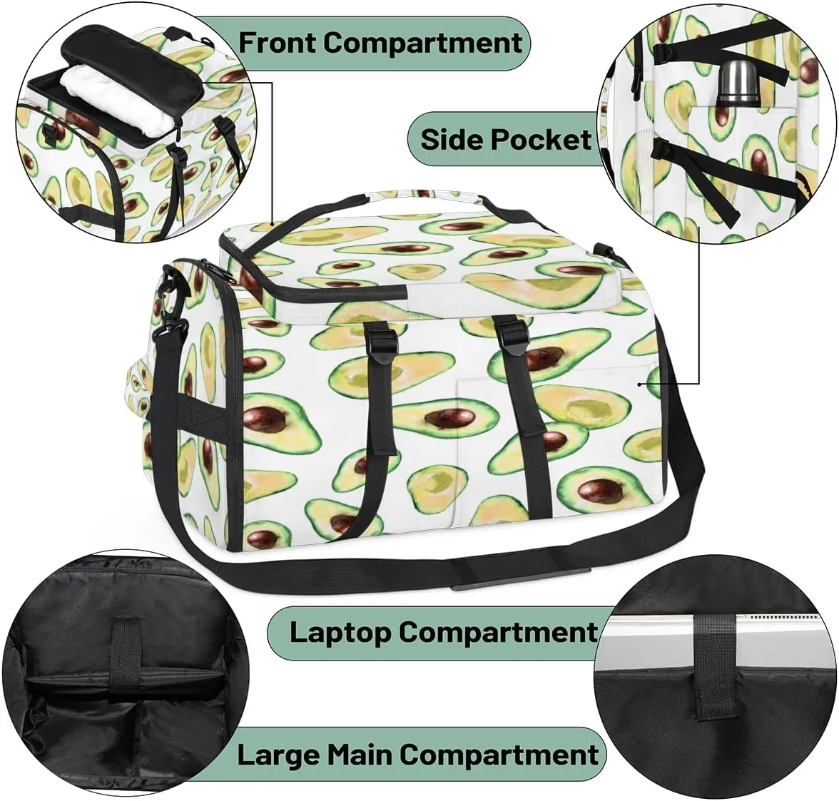 Large Sports Gym Bag With Shoe & Laptop Compartment 47L Waterproof Travel Duffel Bags for Men Women Avocados Luggage Backpack Duffle Bag