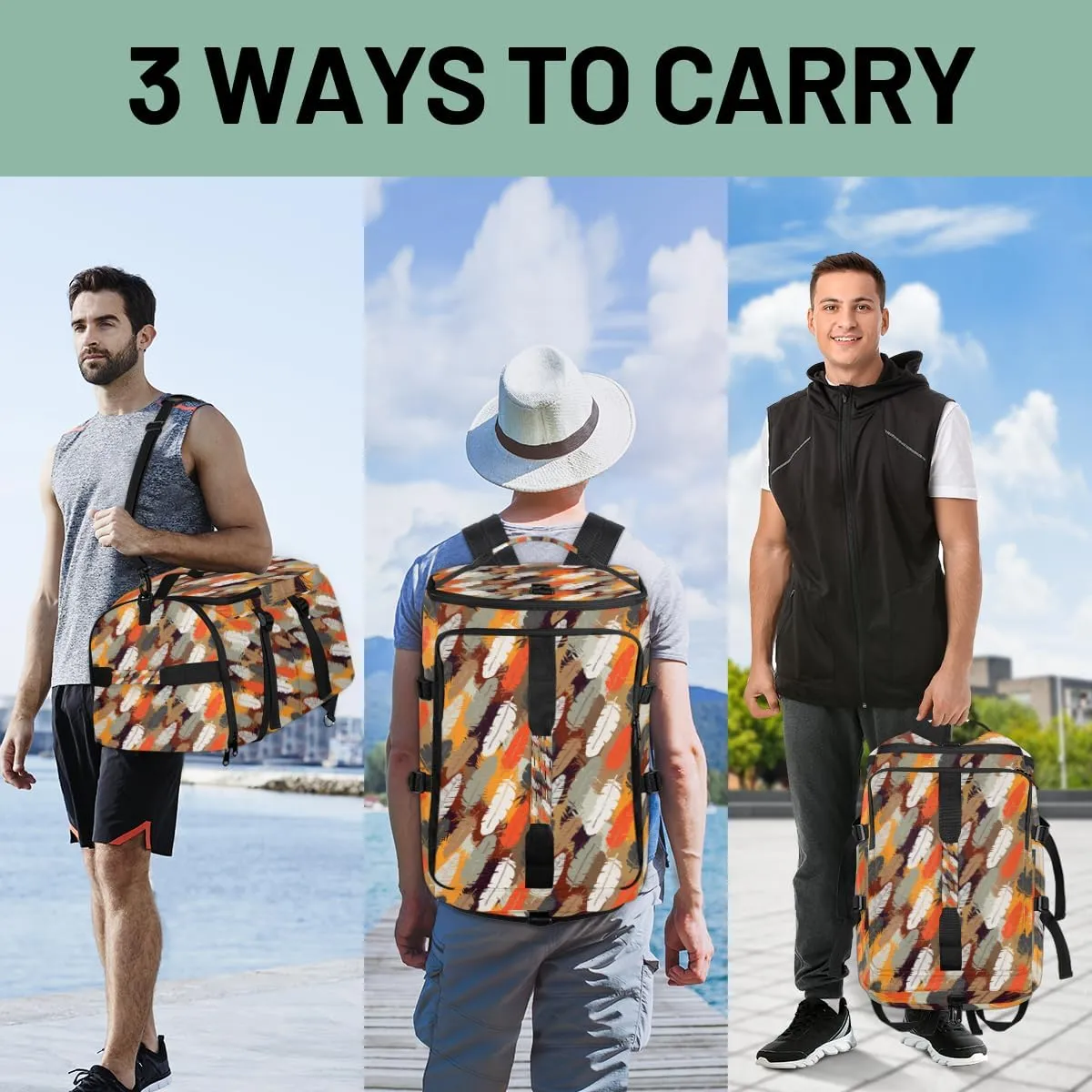 Large Sports Gym Bag With Shoe & Laptop Compartment 47L Waterproof Travel Duffel Bags for Men Women Bohemian Feathers Luggage Backpack Duffle Bag