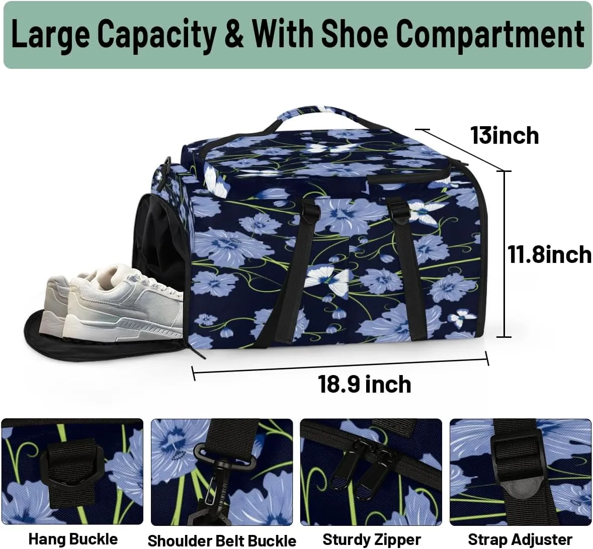 Large Sports Gym Bag With Shoe & Laptop Compartment 47L Waterproof Travel Duffel Bags for Men Women Butterfly Petals Luggage Backpack Duffle Bag