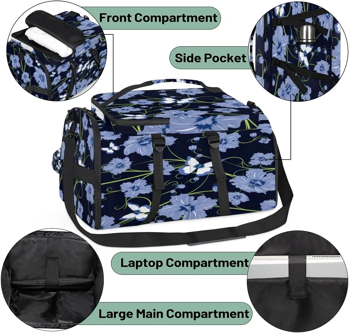 Large Sports Gym Bag With Shoe & Laptop Compartment 47L Waterproof Travel Duffel Bags for Men Women Butterfly Petals Luggage Backpack Duffle Bag