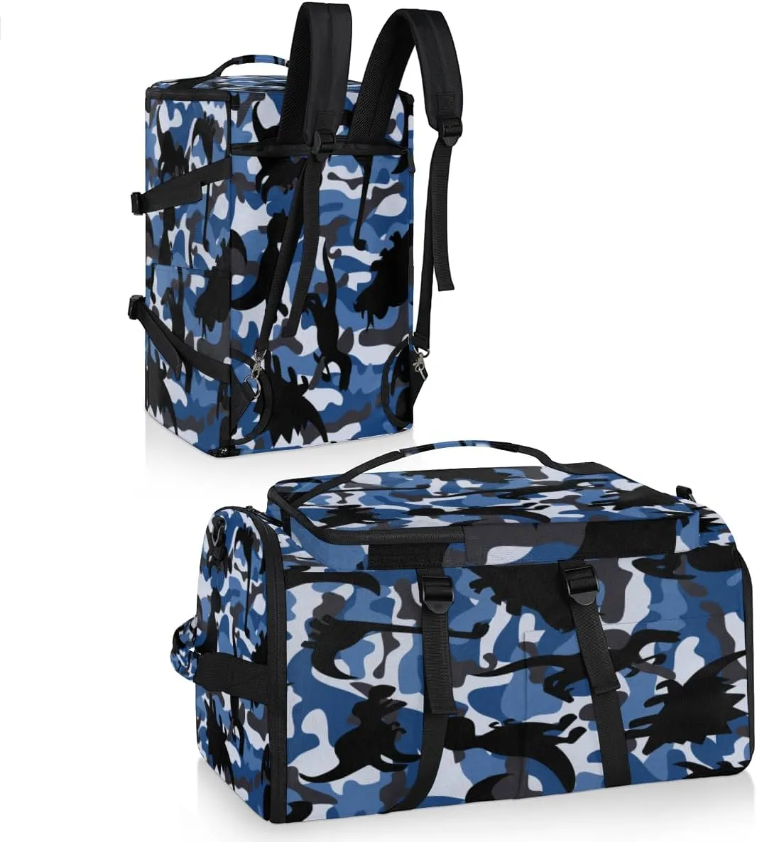 Large Sports Gym Bag With Shoe & Laptop Compartment 47L Waterproof Travel Duffel Bags for Men Women Camo Dinosaur Pattern Luggage Backpack Duffle Bag