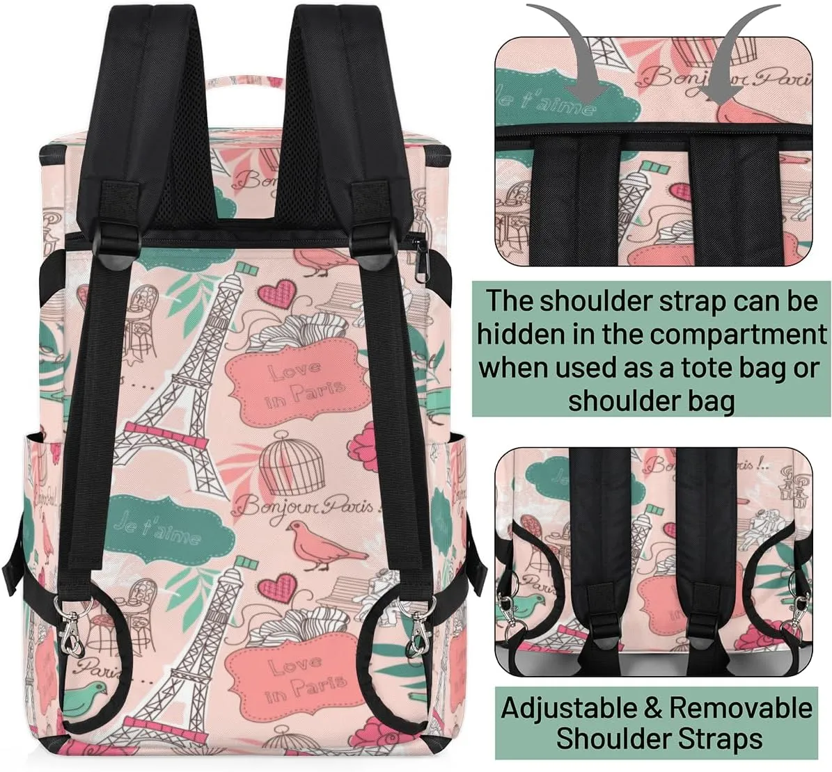 Large Sports Gym Bag With Shoe & Laptop Compartment 47L Waterproof Travel Duffel Bags for Men Women Cartoon Eiffel Tower Luggage Backpack Duffle Bag